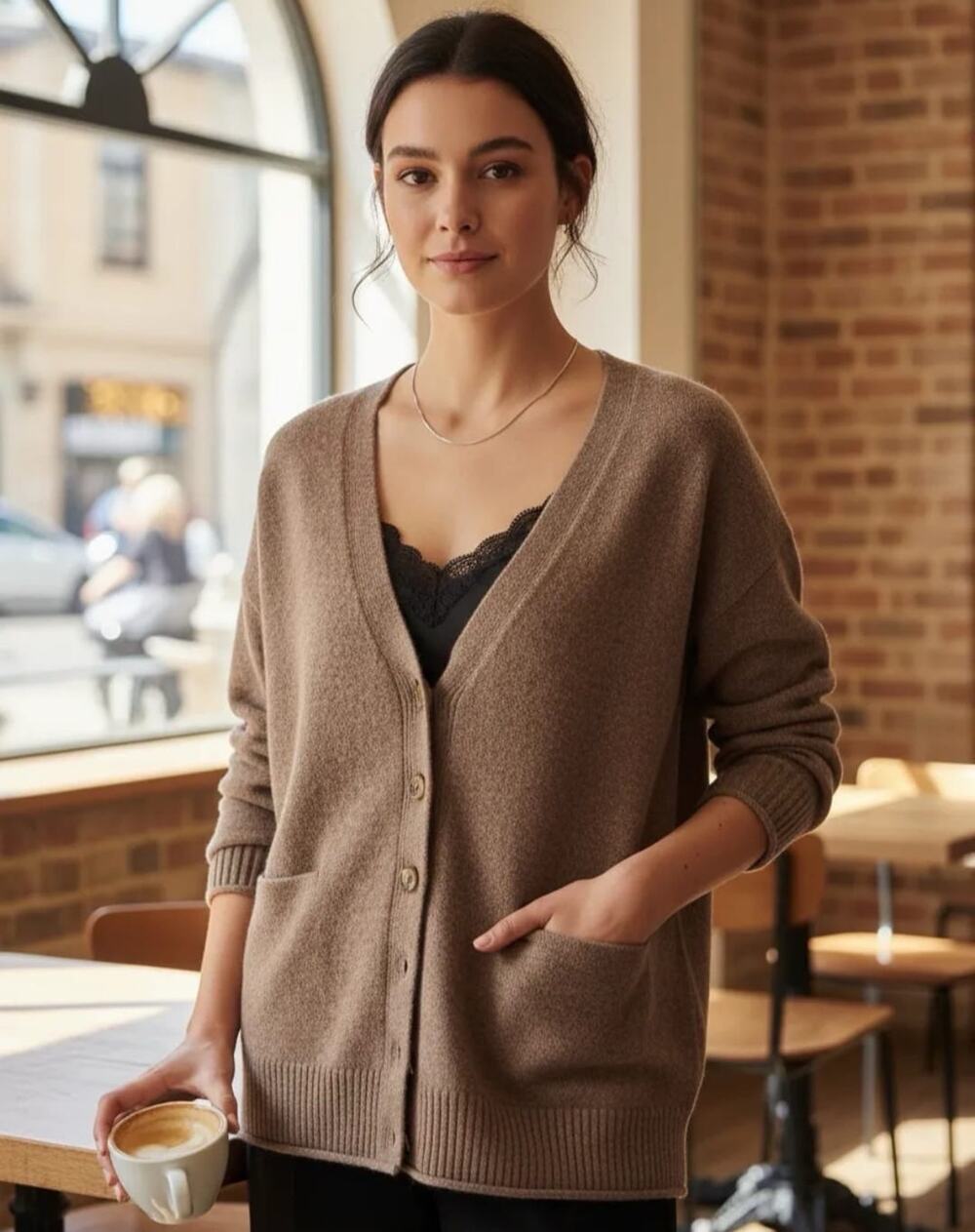 Lucky Brand Women's Sweater Slouchy V-Neck Cardigan Grandpa Brown Size XL NWOT